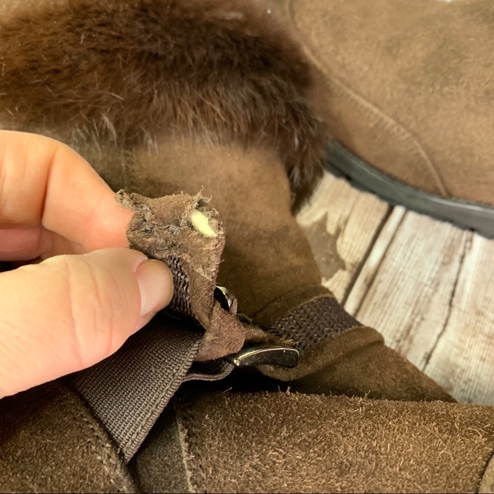 STUART WEITZMAN Luxury Warm Winter Fur Cuffed Chocolate Suede Flat Boots, 7 - Picture 11 of 16